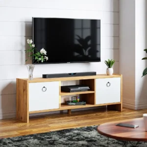 Comoda TV cu usi albe