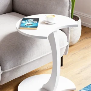 Masa cafea pe roti laterala alb