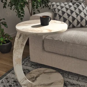 Masa laterala cafea pe roti marmura alba