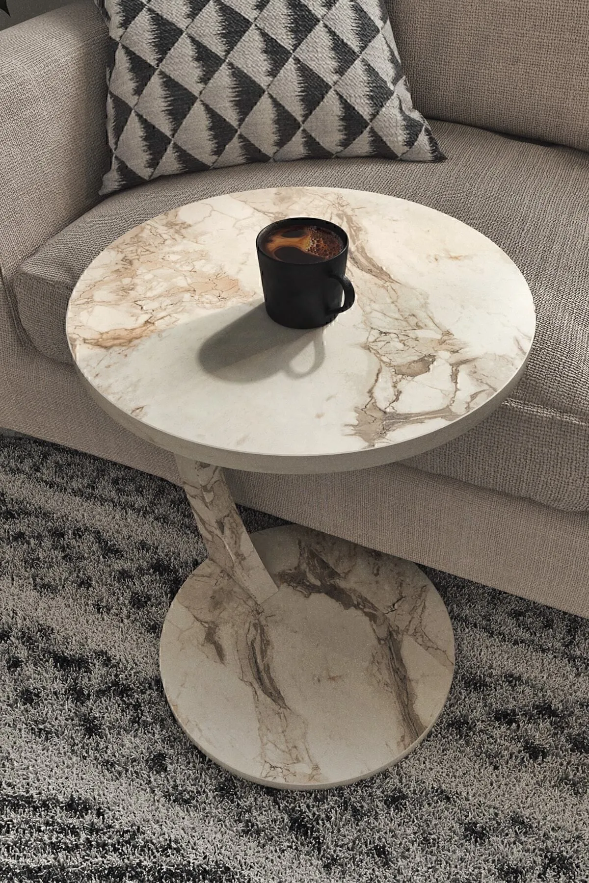 MASA CAFEA LATERALĂ PE ROȚI - MARMURĂ ALBĂ - Image 4