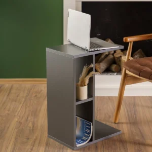 Masa cafea cu rafturi laterala si centrala gri