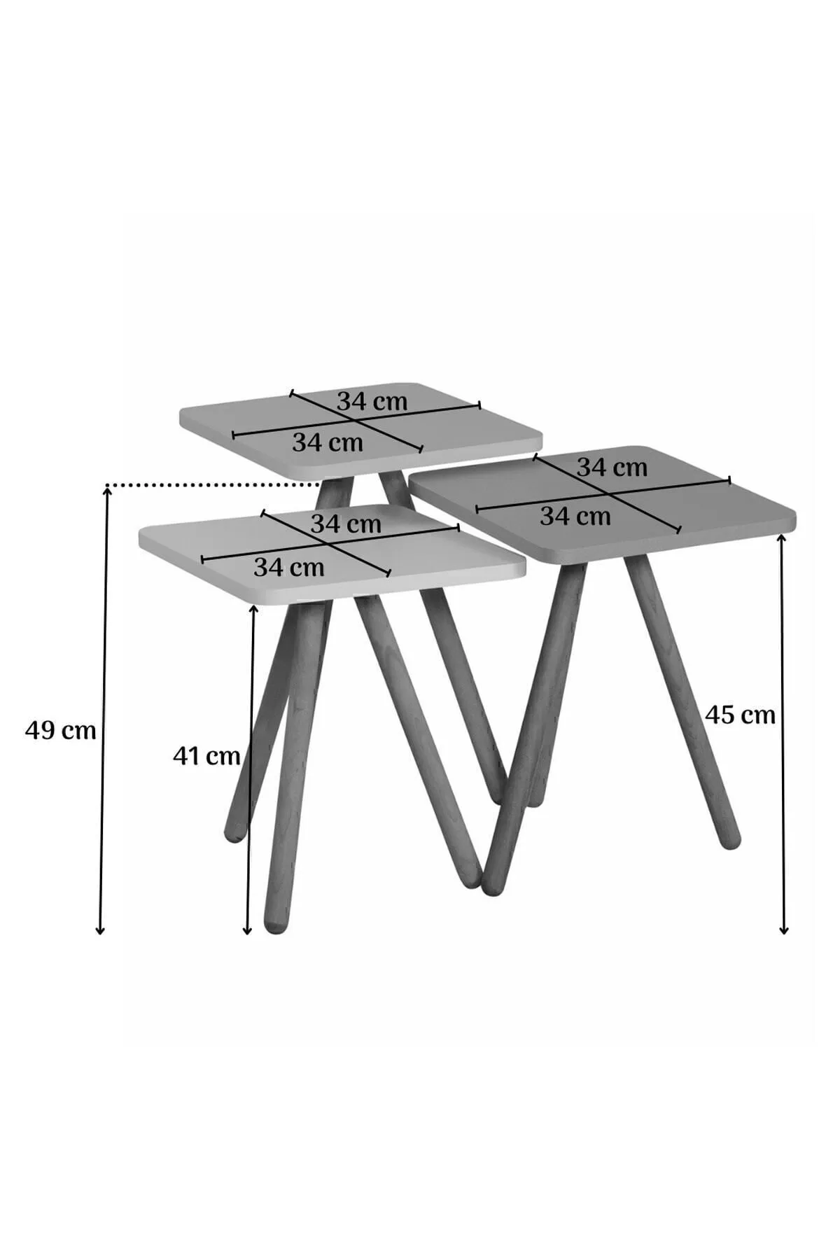 MASĂ CAFEA PĂTRATĂ CU PICIOARE DIN LEMN, 3 PIESE - ROZ/ALB/GRI - Image 2