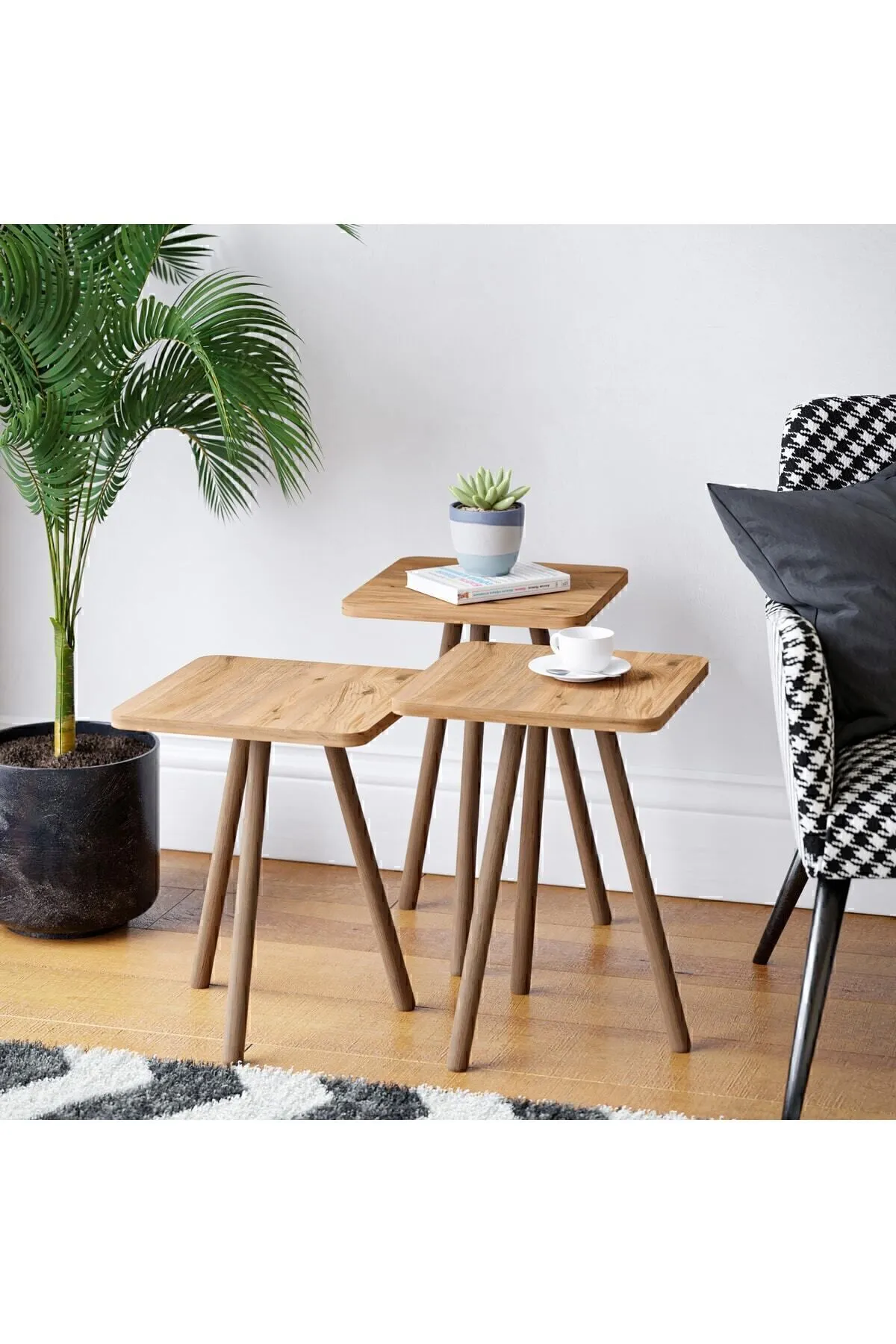 Masa cafea patrata cu picioare din lemn din 3 piese atlantic