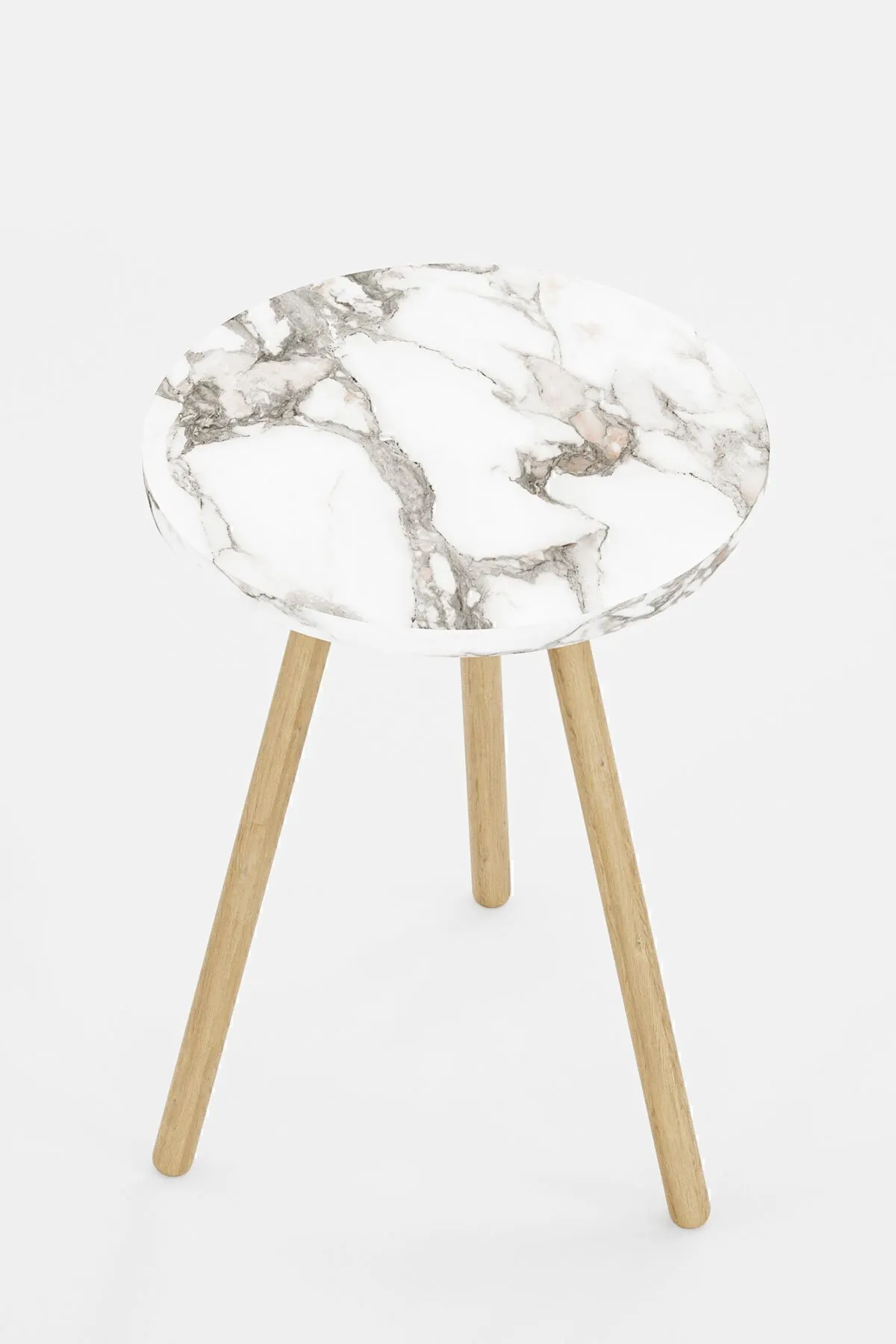 MASĂ CAFEA ROTUNDĂ CU PICIOARE DIN LEMN, 1 PIESĂ - MARMURĂ ALBĂ - Image 4