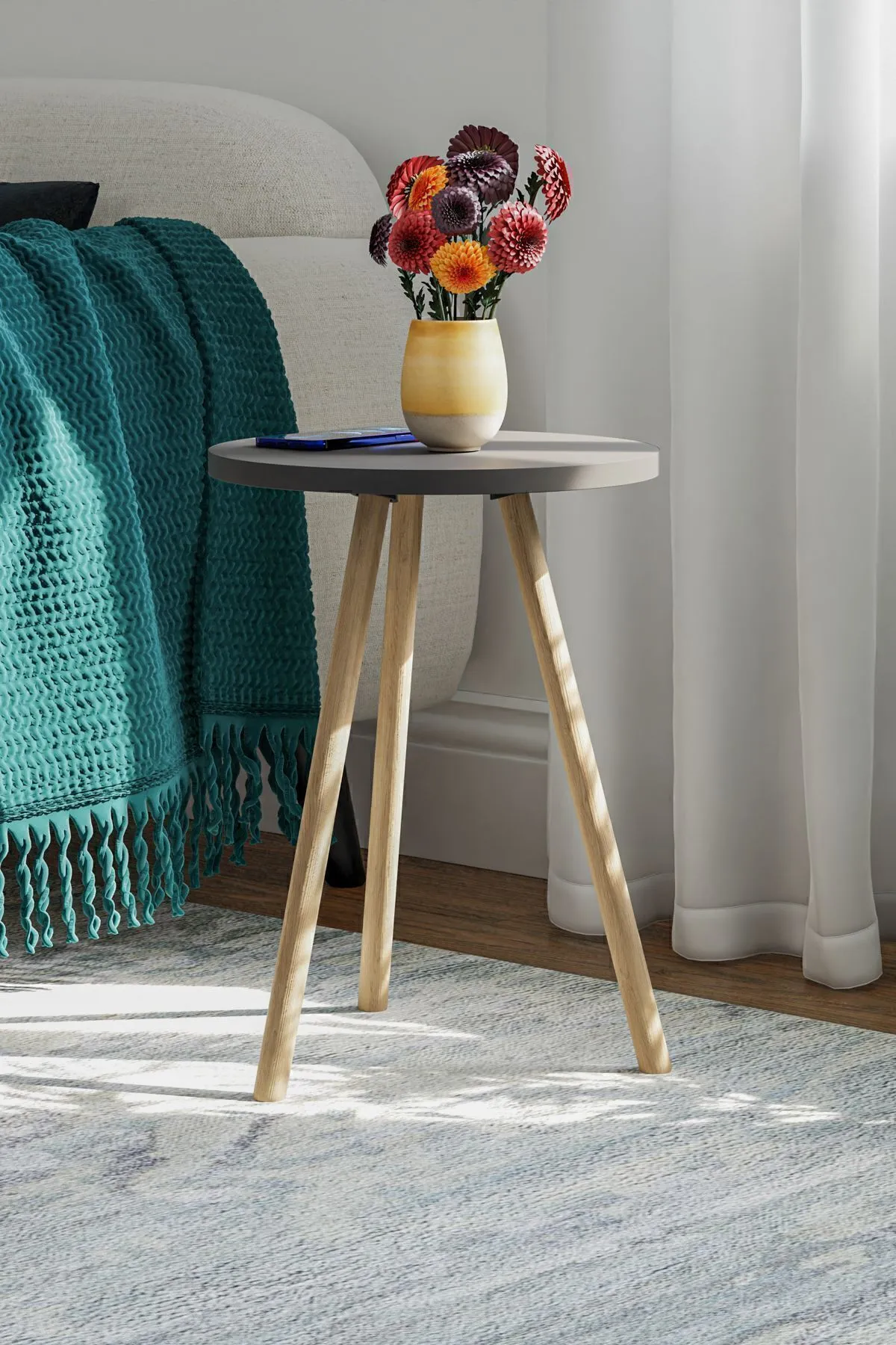 MASĂ CAFEA ROTUNDĂ CU PICIOARE DIN LEMN, 1 PIESĂ - GRI - Image 6