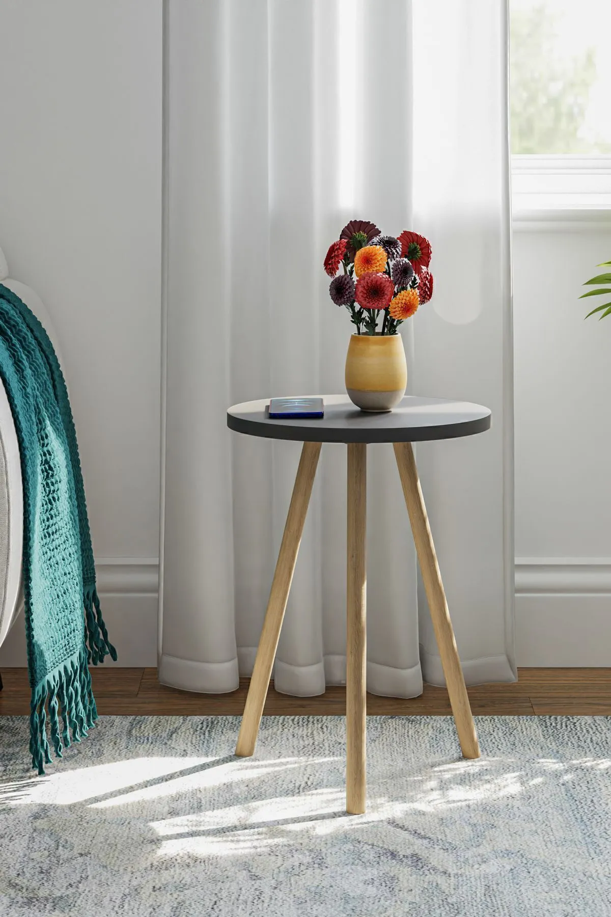 MASĂ CAFEA ROTUNDĂ CU PICIOARE DIN LEMN, 1 PIESĂ - GRI - Image 5