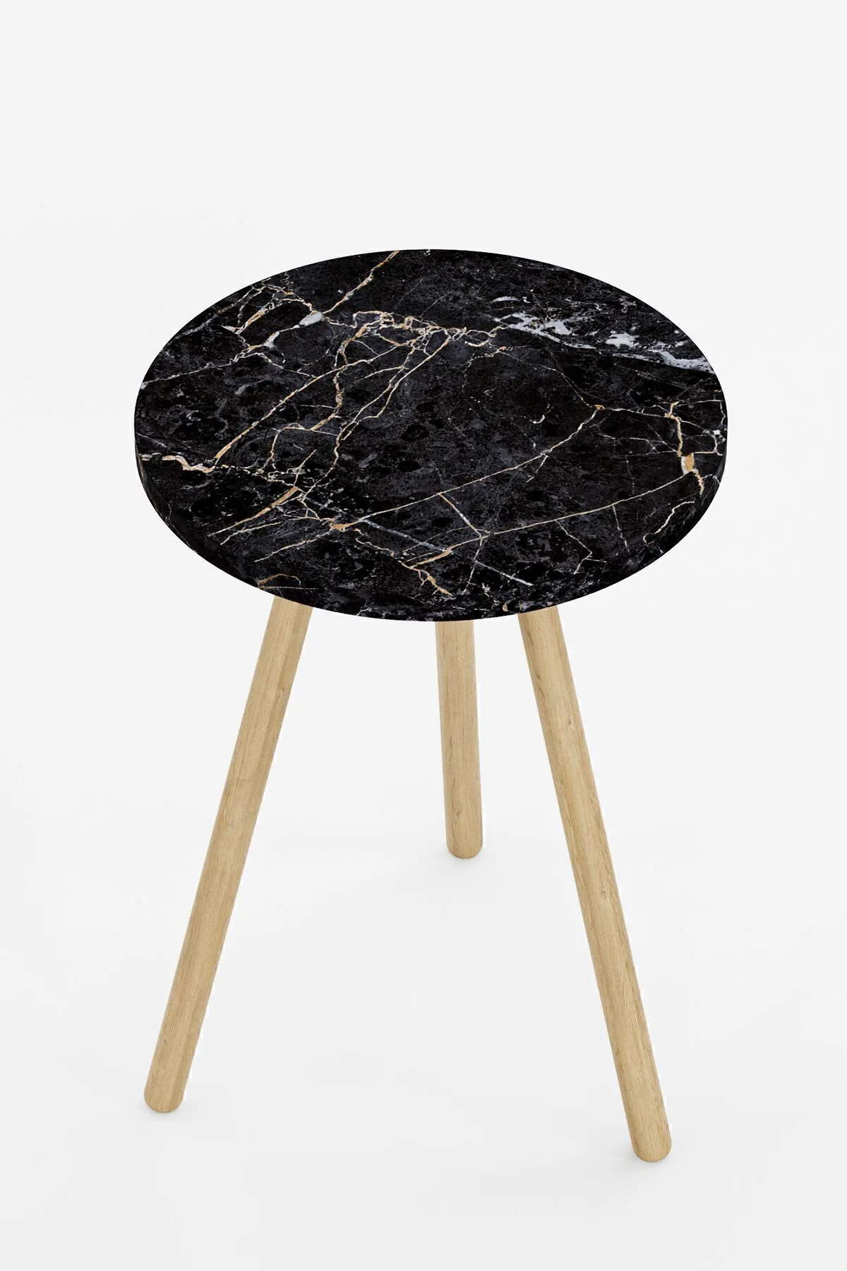 MASĂ CAFEA ROTUNDĂ CU PICIOARE DIN LEMN, 1 PIESĂ - MARMURĂ NEAGRĂ - Image 4