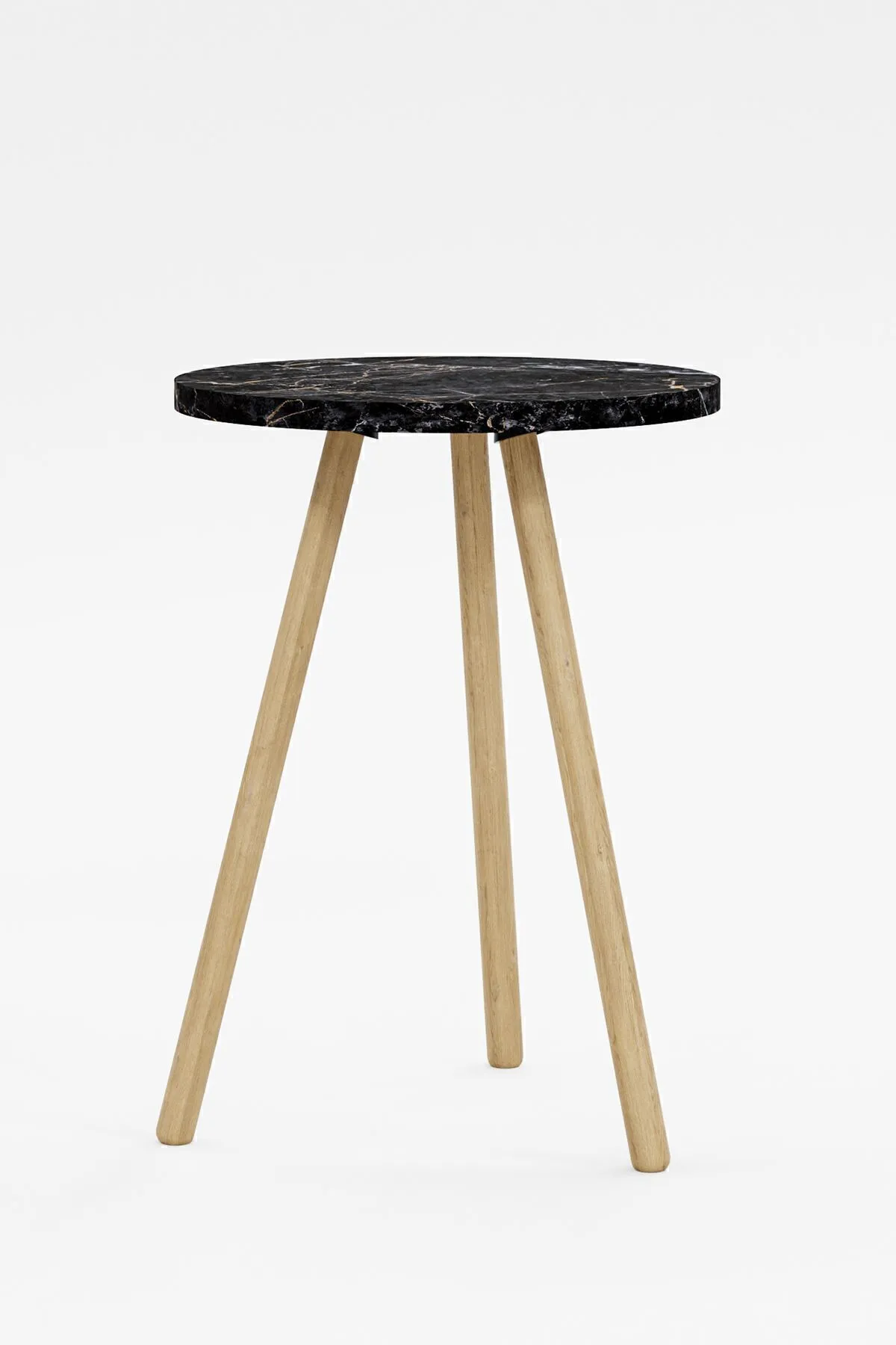 MASĂ CAFEA ROTUNDĂ CU PICIOARE DIN LEMN, 1 PIESĂ - MARMURĂ NEAGRĂ - Image 2