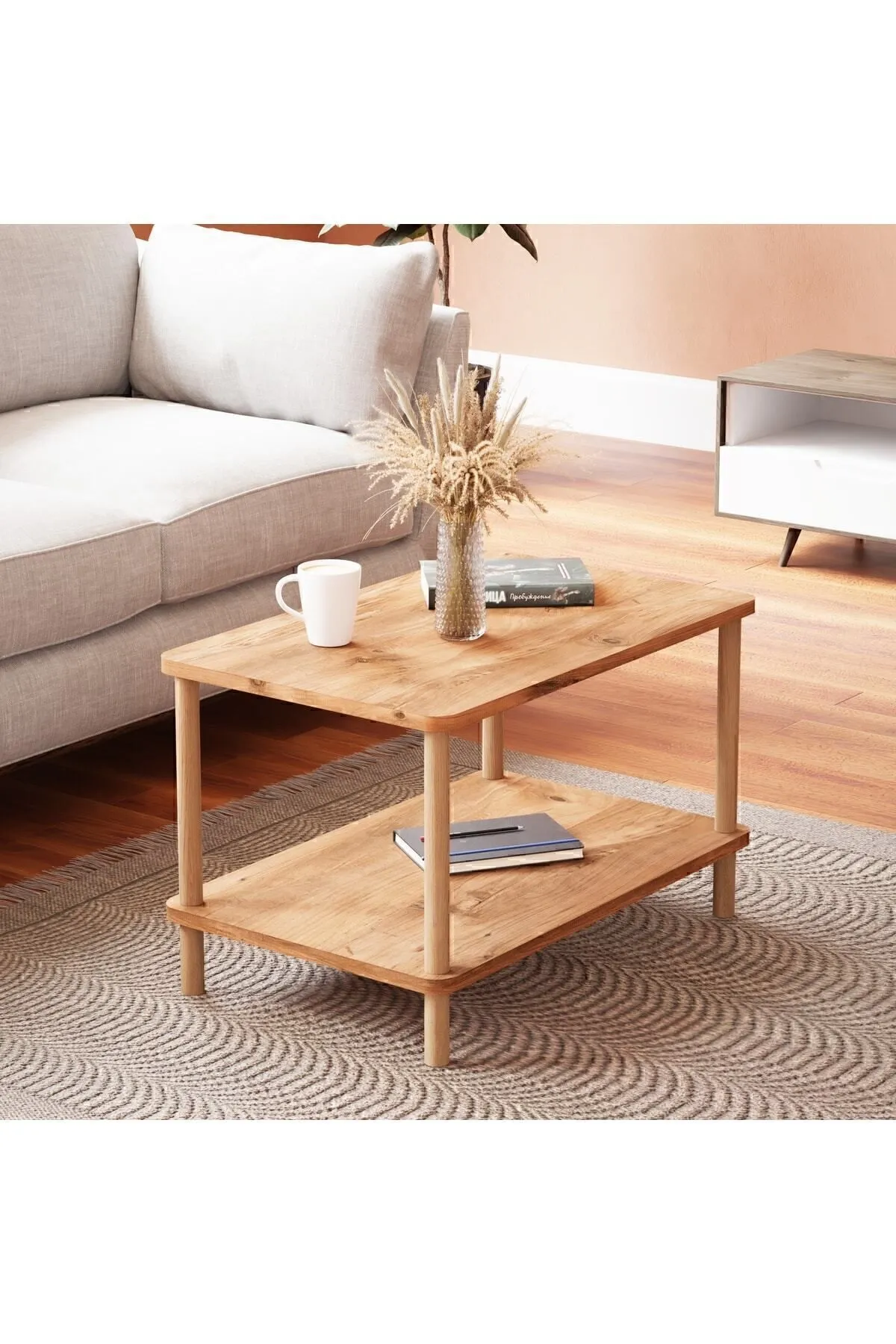 Masa dreptunghiulara cafea cu picioare din lemn atlantic pine