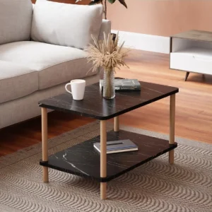 Masa cafea dreptunghiulara cu picioare din lemn marmura neagra