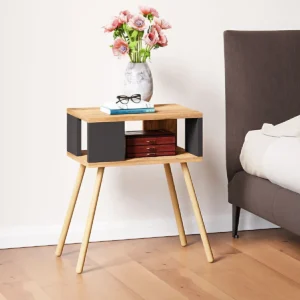 Noptiera pin atlantic si gri cu picioare din lemn