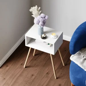 Noptiera alba cu picioare din lemn