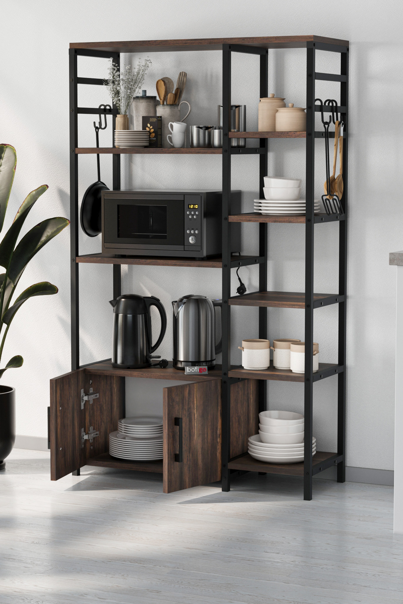 Suport de bucătărie Mobigo cu 2 uși și 8 rafturi, colțar de cafea, bar de bucătărie, culoare marte - Image 2